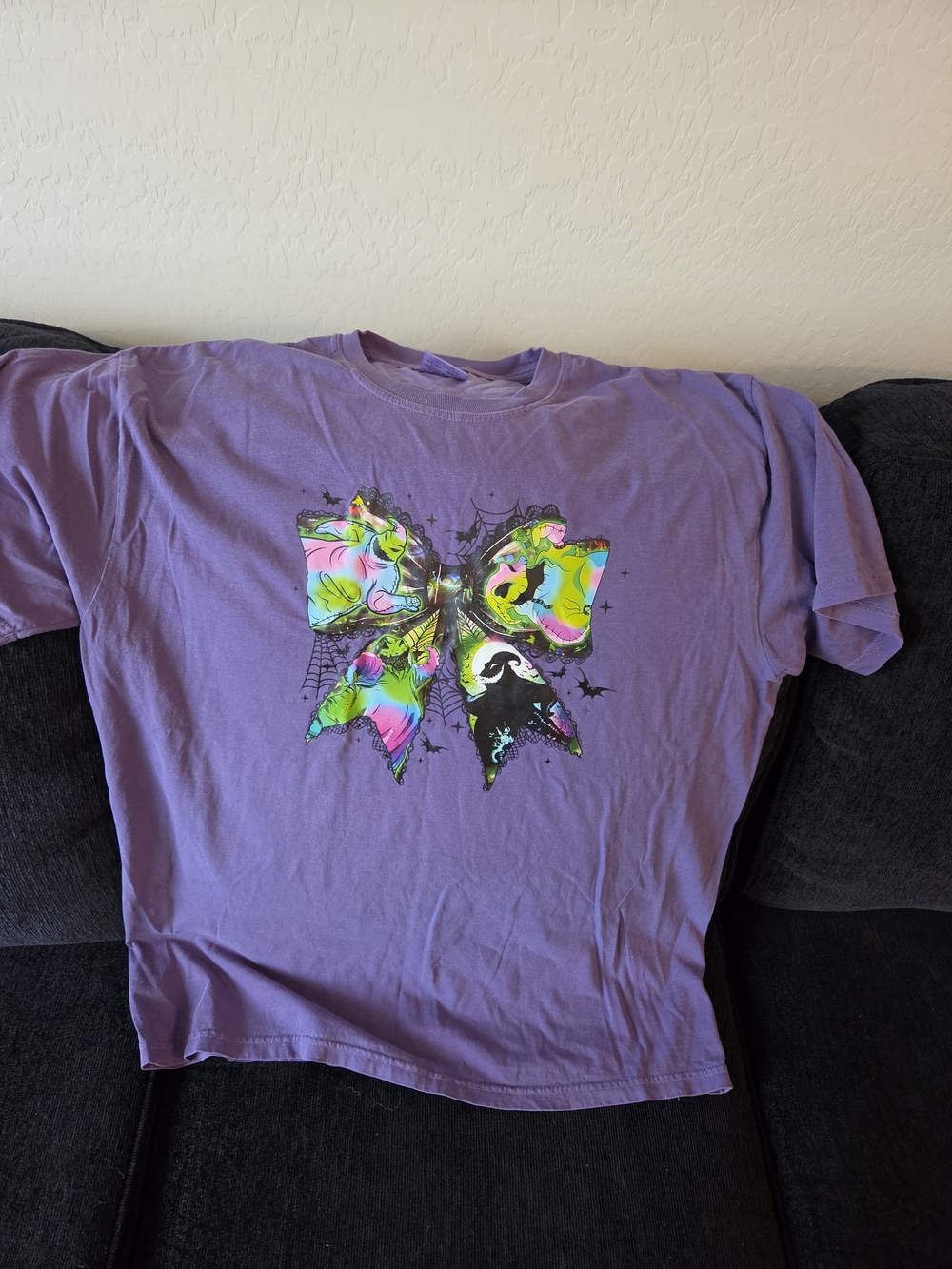 Comfort Colors Lavender Short Sleeve Tee with Neon Butterfly Graphic